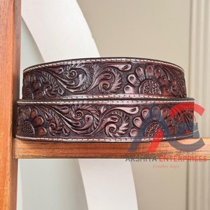 2025 cuero de grano completo mecanizado a mano genuino occidental resistente sin hebilla Cinturón correa de vaquero correas de cinturón atornilladas para Unisex - Product Image 1