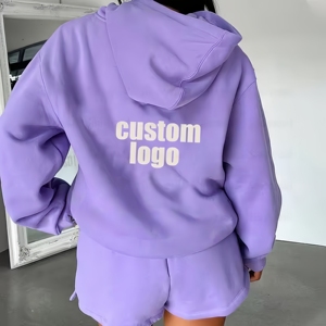 Nouvel arrivage de shorts d'été décontractés pour femmes, ensemble de 2 pièces 100% coton, sweat à capuche court et uni, plusieurs couleurs, grande taille, streetwear - Product Image 4