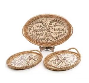 Ensemble de 2 plateaux de service en nacre avec bordures en jute et rotin Plateau de service pour pâtisserie et aliments du désert Décor de Noël et d'événements - Product Image 3