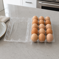 Plateau à œufs 15 alvéoles en plastique PET transparent avec boîte à clapet empilable pour fermes avicoles, supermarchés et centres d'emballage