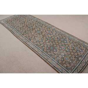 Turkish Rug, 0.3x9.5 ft Runner Rug, <b>Brown</b> Blue <b>Wool</b> Rug - Product Image 2