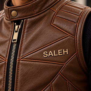 Chaleco de Motociclista de Cuero Marrón Premium Más Vendido de Saleh, Chaqueta sin Mangas para Hombre, Cuello Alto, Uso en Invierno, Bolsillos con Cremallera - Product Image 4