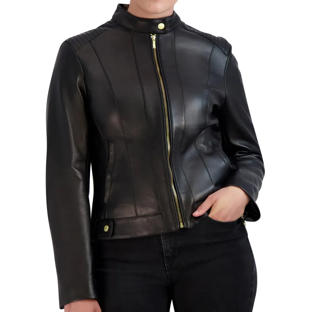 Grosir kualitas terbaik kulit sapi mode wanita jaket kulit kustom mode asli jaket kulit OEM