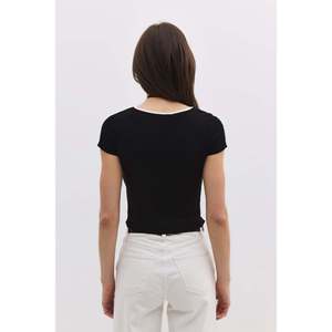 Camiseta Casual Ajustada con Ribete, Transpirable, de Algodón, Elastano y Seda, Manga Corta, Largo Recortado, con Estampado de Logotipo, Versión de Verano, desde XS hasta XL - Product Image 5
