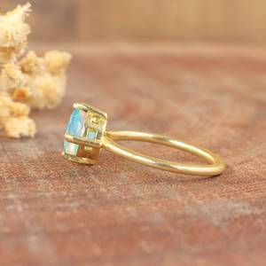 Round White Rainbow Fire Opal Ring Statement October <b>Birthstone</b> Minimalist Ethiopian Opal 925 Sterling Silver 14K Gold Plated - Product Image 3