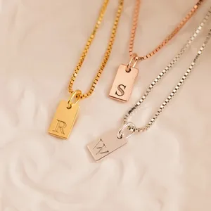 18k PVD Gold Plated Stainless Steel Jewelry Wholesale Custom Tiny Bar Engraved Initial Letter Alphabet Silver Rose Gold Necklace