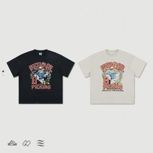 เสื้อยืดโออีเอ็มคุณภาพสูง ผ้าฝ้ายฟอกสี เอฟเฟกต์ย้อมสีแบบวินเทจ ทรงโอเวอร์ไซส์ พิมพ์ลายการ์ตูนอนิเมะ สไตล์เรโทร ทรงหลวม ผ้าหนา สบายๆ แบบวินเทจ - Product Image 1