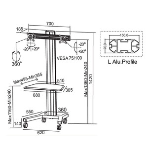 Station de travail informatique mobile avec support pour deux moniteurs de 10 à 24 pouces pour laboratoire, salle de classe, bureau, domicile, clinique dentaire - Product Image 6