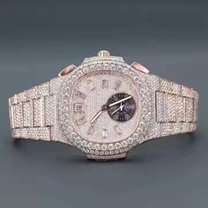 Moissanite Diamonds Entièrement glacé Style Hip Hop Mettant en vedette en acier inoxydable Fait à la main Dernière conception Montre-bracelet personnalisée - Product Image 5