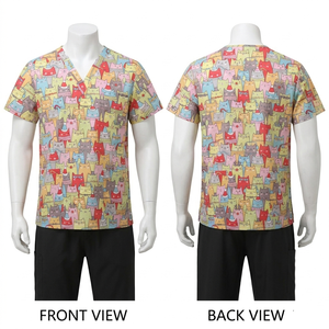 Ensemble de blouses médicales imprimées de Noël haut de gamme, 185 GSM, en polycoton doux, bleu, avec logo thermocollé - Product Image 4