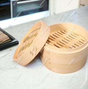 2 livelli piccolo legno Dim Sum cibo gnocco supporto cremagliera cestello Mini forma rotonda di bambù a vapore con coperchio
