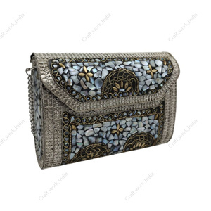 Bolso de Mano de Metal con Mosaico de Nácar Hecho a Mano para Mujer, Bolso de Diseñador de Lujo para Fiesta de Noche, Boda, Estilo Artístico - Product Image 3
