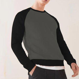 Sudadera Unisex de Cuello Redondo y Manga Raglán, Color Sólido, Tejido de Punto, Corte Regular, Estilo Casual Otoñal, Color Gris y Negro - Product Image 3