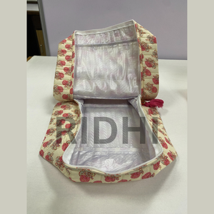 Bolsa de algodón acolchada con cremallera, estampada a mano en India, color rosa rubor, ecológica, portátil, grande, reutilizable, estilo vintage. - Product Image 6
