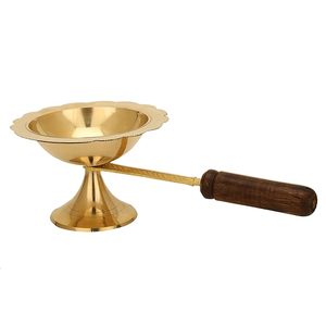 Lujoso quemador de incienso de latón y metal con un atractivo diseño de mango Los mejores precios al por mayor Bakhoor Holder Clear Golden - Product Image 6