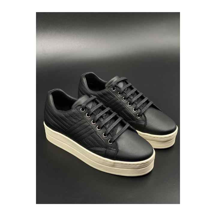 Women's Beige Sneaker Quilted Genuine Leather Sports Shoes