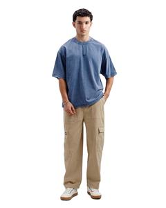 Camiseta de algodón Unisex 220 GSM 100%, ajuste de gran tamaño, azul lavado, serigrafía personalizada, logotipo frontal, patrón sólido de punto - Product Image 3