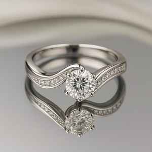 Bague de fiançailles en or blanc 9 carats avec diamant de culture classique en forme de vague, pour mariage, fête, bijoux pour femmes - Product Image 4