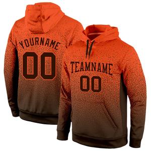 Sudadera con capucha personalizada cosida naranja marrón desvanecimiento moda deportes pulóver - Product Image 1