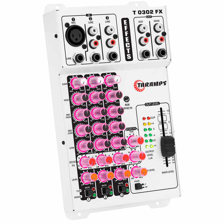 Taramps T0302 FX Multicolor Professional Audio Mixer 69 RGB LED and VU Effects 4 Band Equalizer Echo FX 3 Input Channels Sound