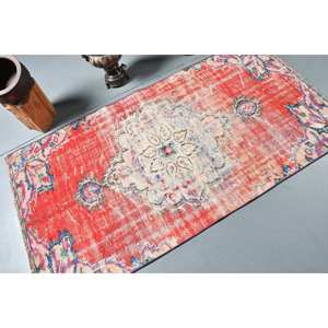 พรมขนสัตว์เย็บปะแบบวินเทจขนาด3.1x5.9ฟุตทอแบบตุรกีพรมสำหรับห้องนั่งเล่นสีแดงและสีเบจพร้อมลาเท็กซ์ด้านหลัง - Product Image 2