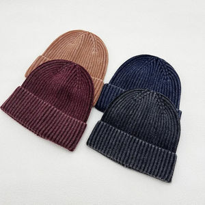 Gorro de punto de lavado Retro para hombres y mujeres, gorros cálidos simples a la moda, gorro Vintage sólido para Otoño e Invierno - Product Image 3