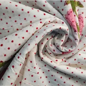 Tela de Voile de Algodón Liso de 120 g/m², Tejida a Mano con Estampado Sanganeri, Ecológica, Blanca con Diseño Floral, para Textiles del Hogar y Tapicería - Product Image 5
