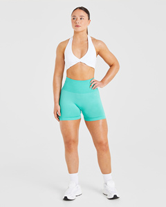 Custom Logo Jade Green Empower <b>Shorts</b> And <b>White</b> Essential Halterneck Sports Bra <b>Women</b> Sets Workout Gym Two Piece Set For <b>Women</b> - Product Image 5