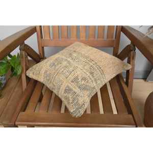 Luxury 14x14 Inch <b>Beige</b> Kilim Patchwork Wool Pillow Rustic Floral and Vintage Print <b>Throw</b> Pillow for Bedding Woven with Silk - Product Image 4