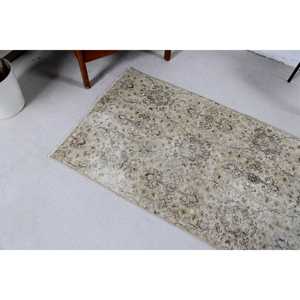 2.8x5.3 ft Rug, Vintage Turkish Rug, <b>Brown</b> Gray Patchwork <b>Wool</b> Rug - Product Image 2