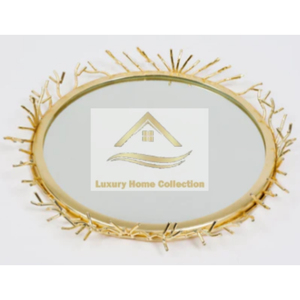 Marco de metal chapado en plata y bandeja de vidrio de espejo con bandeja de manijas de latón de forma dura de diseñador chapado en oro elegante para Decoración - Product Image 6