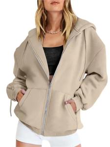 Sudadera con Capucha para Mujer, Otoño-Invierno 2025, Moda, Color Sólido, Elegante, Manga Larga, Cierre de Cremallera, Cordón Ajustable, Estilo Chic, Impermeable, Informal, para el Trabajo - Product Image 5