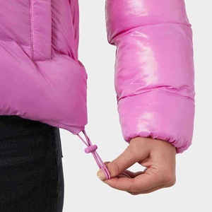 Custom Women's Cropped Puffer Coat Pink Glossy High <b>Neck</b> <b>Padded</b> Outerwear Wholesale Oem Manufacturer Shiny Quilted Bubble Top - Product Image 6