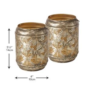 Lanternes de bougie en treillis métallique faites à la main feuillues pots votifs et de bougies décoratifs marocains pour Noël intérieur en or Shabby Chic - Product Image 4