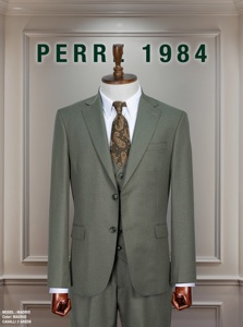 Costume d'affaires bordeaux pour homme PERRE, croisé, col mandarin, coupe classique, infroissable, viscose/polyester, tenue formelle - Product Image 3