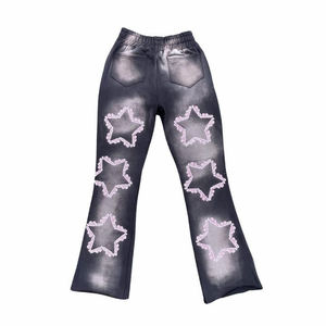 Personalizado Delgado apilados chándal al por mayor lavado ácido hombres otoño conjunto Flare chándal peso pesado apilados pantalones crudo dobladillo transpirable - Product Image 5