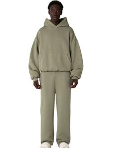 Conjunto Deportivo Informal de Invierno para Hombre, Sudadera con Capucha de Forro Polar Verde Salvia y Pantalones Jogger de Corte Holgado, Ropa Deportiva Informal - Product Image 1