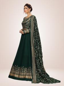 Trendmalls Femmes Ethnique Georgette Broderie Salwar Suit Anarkali Kurta Set avec Dupatta (G73-DarkGreen) pour Mariage - Product Image 4