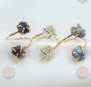 Summer Season Multiple Colors Raw Crystal Stone Prong <b>Set</b> 925 Sterling Silver Gold Plated <b>Ring</b> Adjustable <b>Women</b> Jewelry <b>For</b> Her - Product Image 1