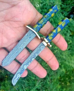 Cuchillo de cocina en miniatura de acero de Damasco de alta calidad con mango de patrón de hoja de resina y Funda de cuero nuevo diseño - Product Image 2