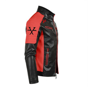 Giacca in pelle Slim Fit T6X con colletto rialzato rosso e nero per abbigliamento da corsa per moto e Auto - Product Image 4