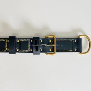 Collar de cuero grueso con doble costura para perro, elegante collar hecho a mano con accesorios de latón ajustables - Product Image 4