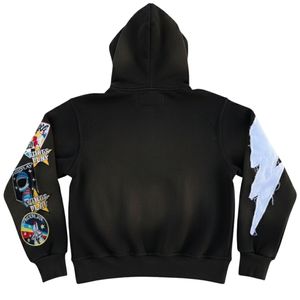 Sudadera con capucha para hombre con cremallera, diseño gráfico, forro polar, estilo urbano, diseño adornado, manga desgastada, informal - Product Image 2