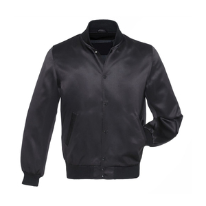 Chaqueta bomber de satén de inspiración vintage con parches bordados y acanalado a rayas para un estilo informal atemporal hecho en Pakistán - Product Image 1