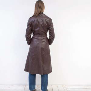 Trench-coat en cuir de mouton véritable pour femmes, nouveau design, manteau long et décontracté à double boutonnage et haut de gamme, manteau en cuir - Product Image 4
