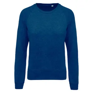 Embroidery plain blue color long sleeves polyester cotton custom plain crew neck sweatshirt women crew neck sweatshirt