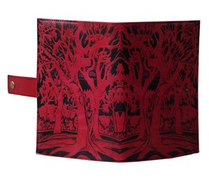 Noir avec des conceptions d'arbre de vie de couleur rouge Carnet à couverture rigide en cuir véritable gaufré avec des pages blanches vierges Serrure à sangle magnétique - Product Image 5