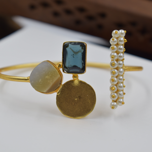 Bracelet en pierre de laiton plaqué or Bracelet réglable plaqué or fait à la main pour filles et femmes - Product Image 2