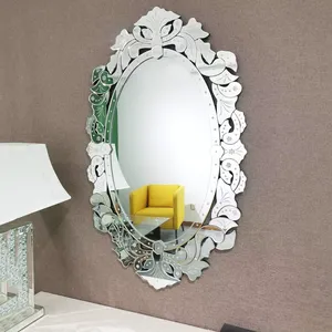 Trang trí công phu hình bầu dục tường gương với phức tạp khắc thủy tinh thiết kế trang trí vát cạnh Gương Cổ Điển lấy cảm hứng từ tường trang trí nội thất sống - Product Image 3