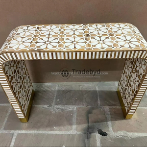 Table console moderne réglable de luxe avec incrustations d'os et détails artisanaux pour la maison et l'école par Tradebyd - Product Image 1